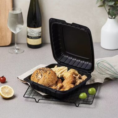 Black eco-friendly plastic food container for restaurant takeaway