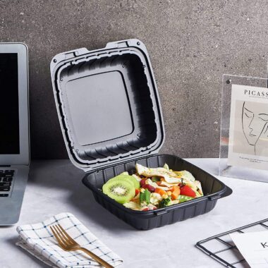 Black eco-friendly plastic food container for restaurant takeaway