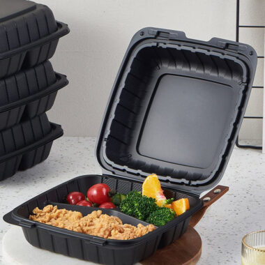 Black eco-friendly plastic food container for restaurant takeaway