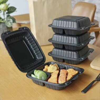 Black eco-friendly plastic food container for restaurant takeaway