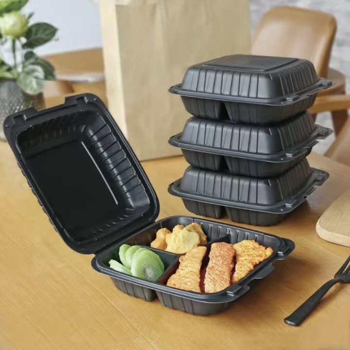 Black eco-friendly plastic food container for restaurant takeaway