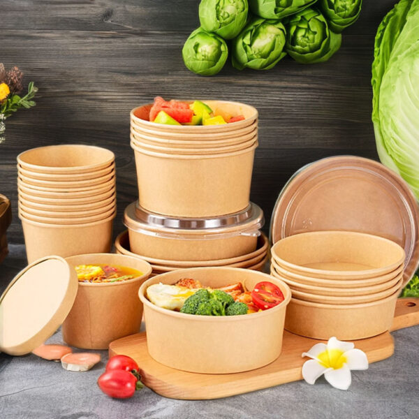 Kraft paper salad takeaway container for healthy food packaging