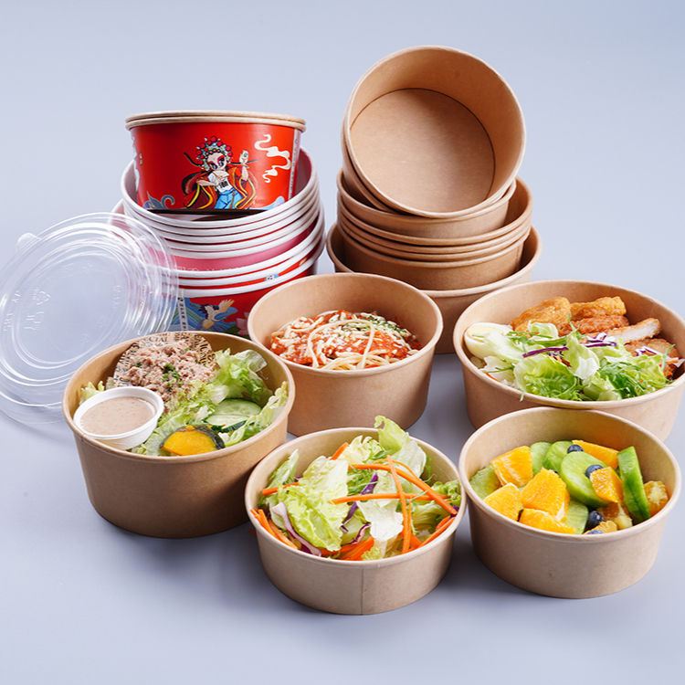 Kraft paper salad takeaway container for healthy food packaging