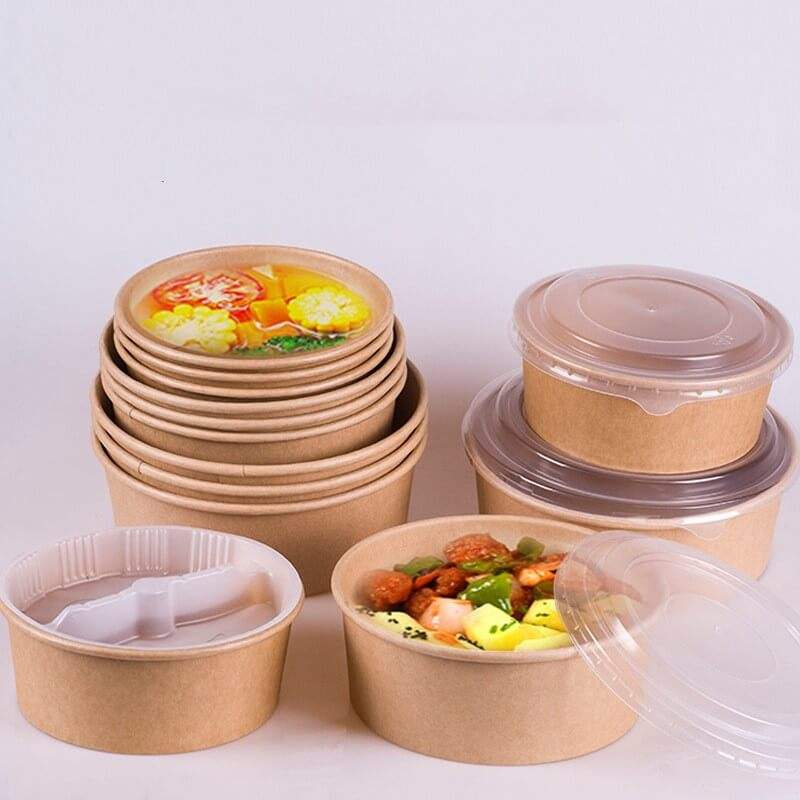 Kraft paper food container for salad and noodle takeaway