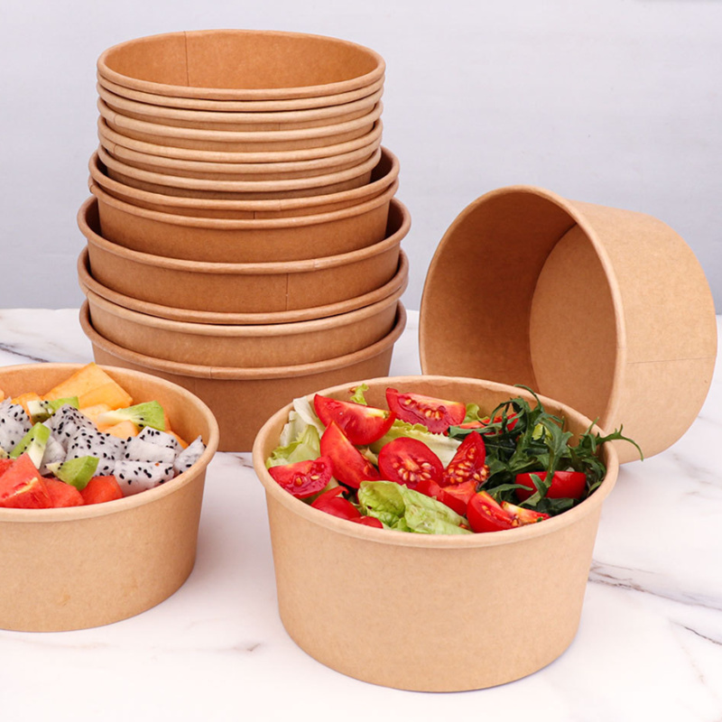 Kraft paper food container for salad and noodle takeaway