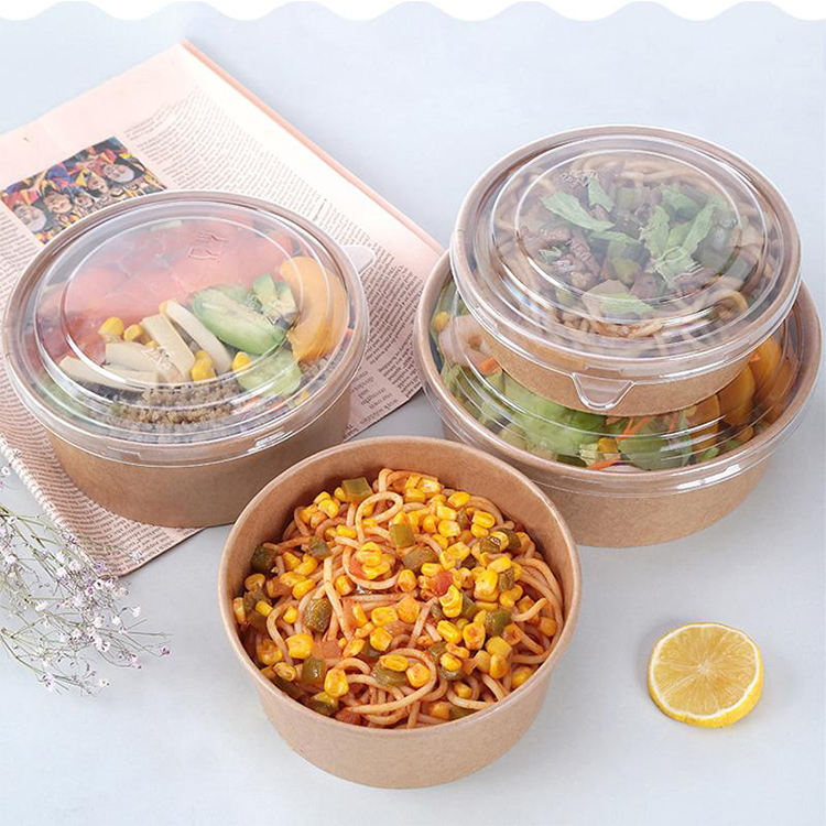 Kraft paper food container for salad and noodle takeaway
