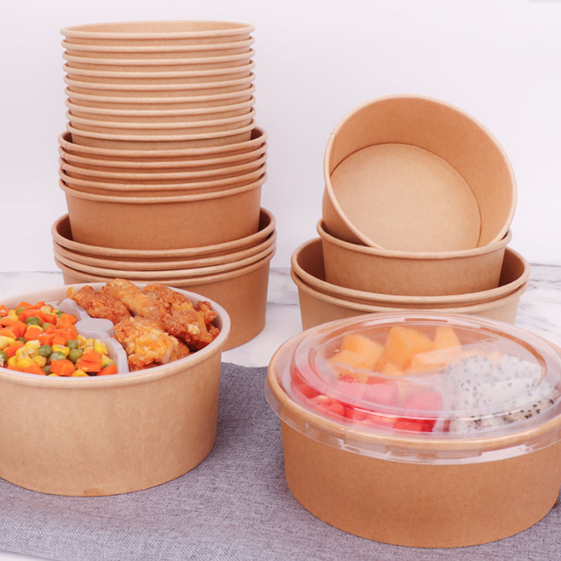 Kraft paper food container for salad and noodle takeaway