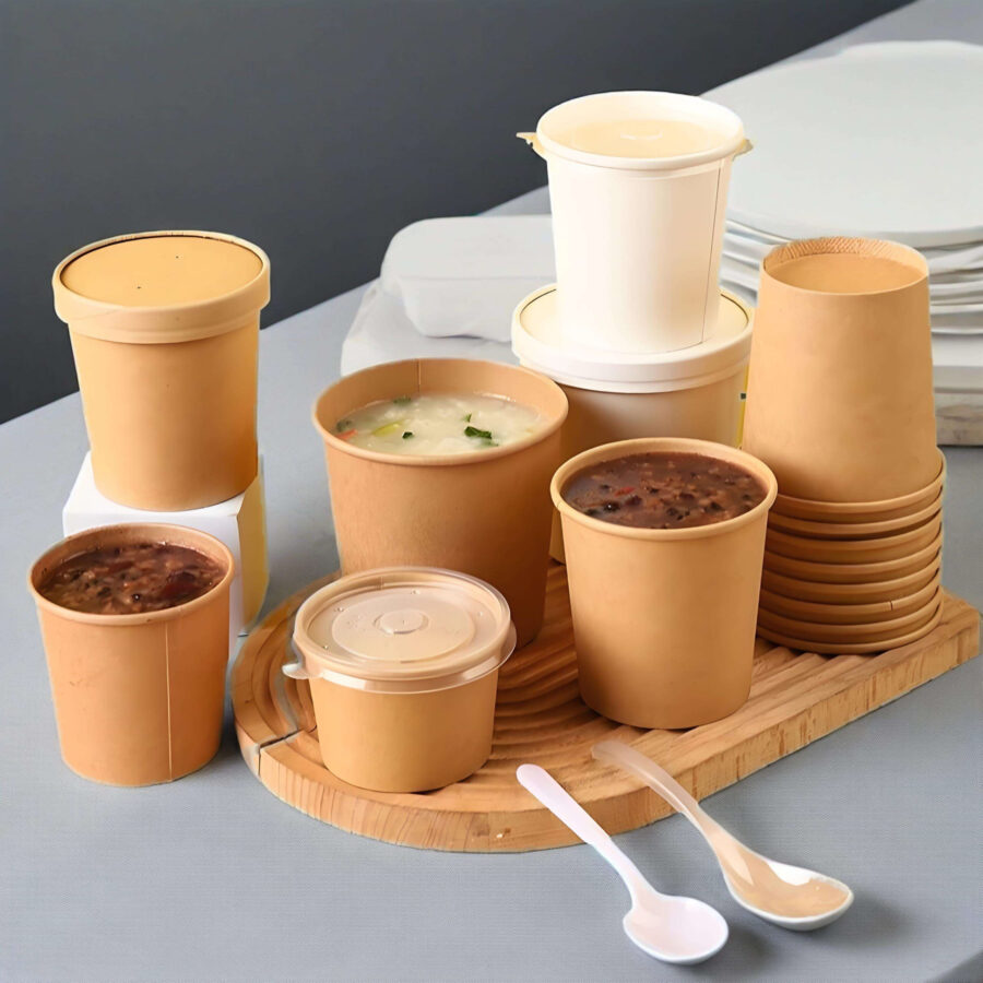 Eco-friendly kraft paper soup container for hot food and takeaway