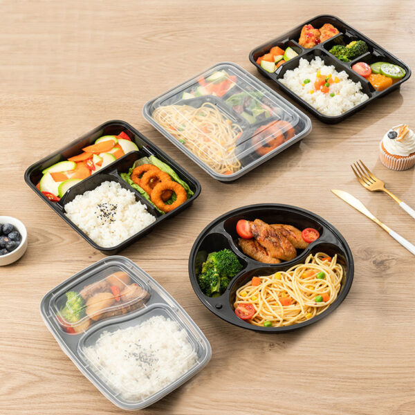 Leakproof lidded plastic food container for takeaway and kitchen storage