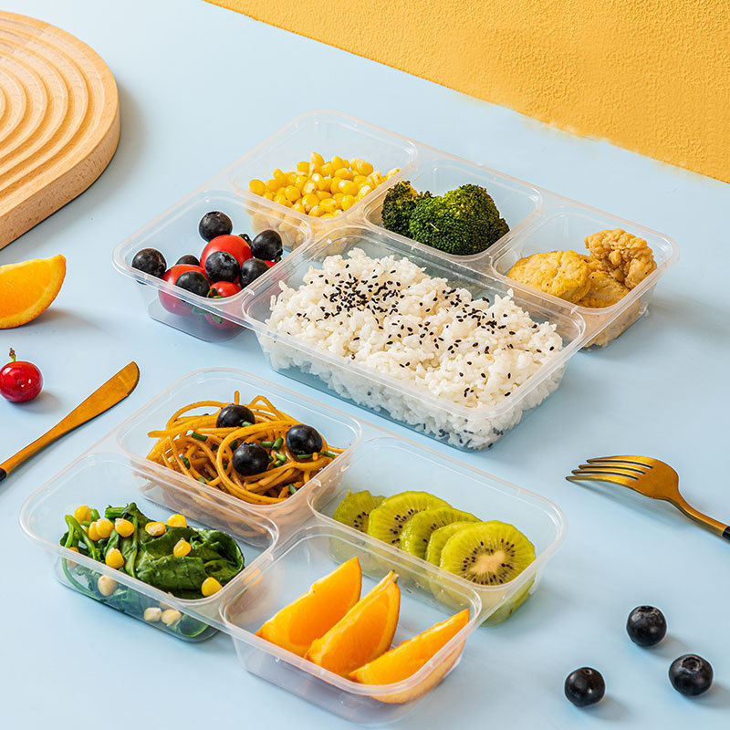 Leakproof lidded plastic food container for takeaway and kitchen storage