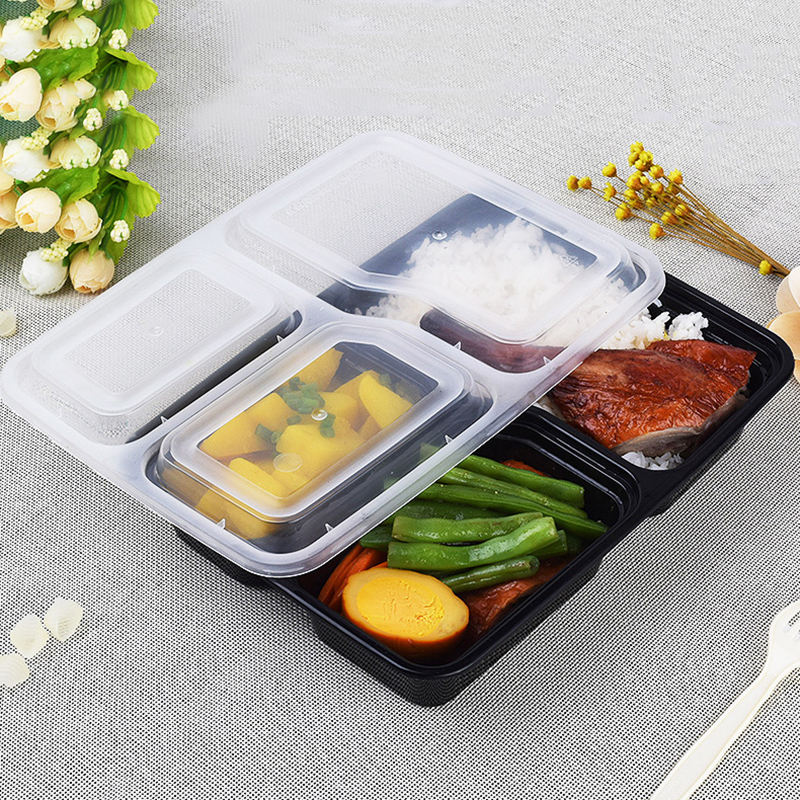 Microwavable disposable plastic food container for takeaway packaging
