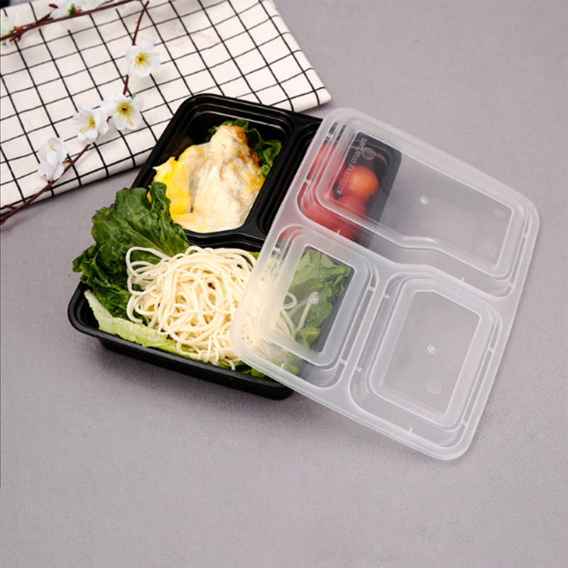 Microwavable disposable plastic food container for takeaway packaging