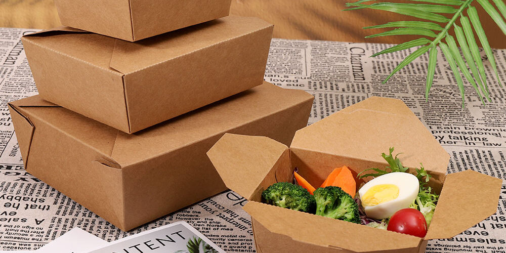 Portable eco-friendly kraft paper food container for takeaway packaging
