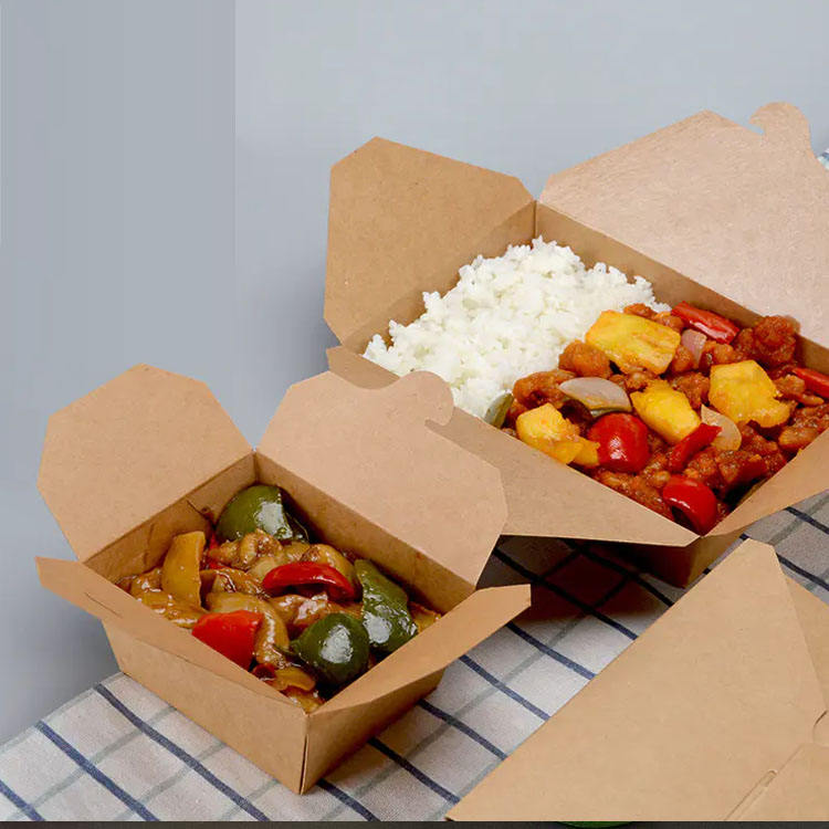 Portable eco-friendly kraft paper food container for takeaway packaging