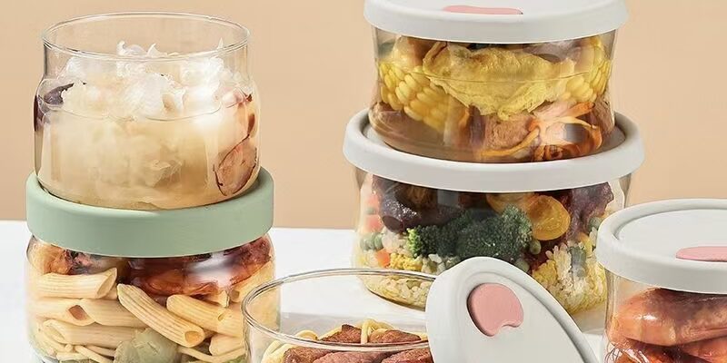 Round airtight microwave-safe glass food container with lid