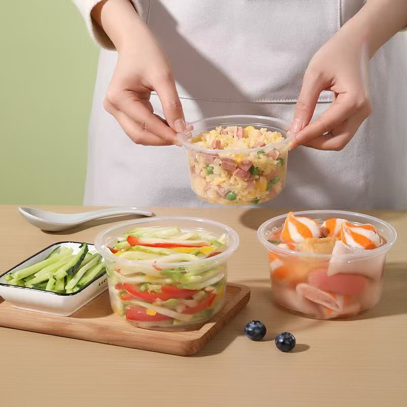 Round transparent microwavable food container for meal prep