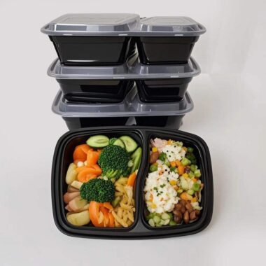 Plastic food container for salad, fruit, and takeaway packaging