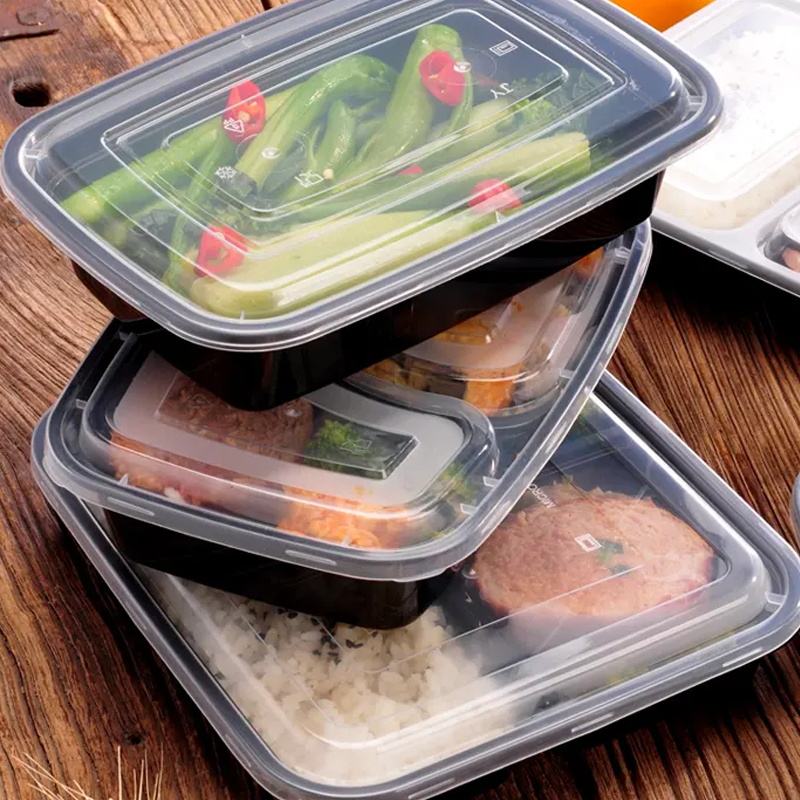 Plastic food container for salad, fruit, and takeaway packaging