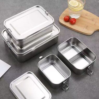 Rectangular stainless steel food-grade containers for kitchen storage
