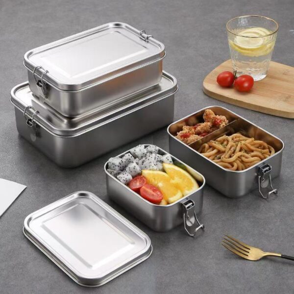 Rectangular stainless steel food-grade containers for kitchen storage