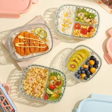 Cute microwave-safe glass lunch container with lid for office meals