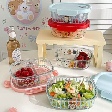Cute microwave-safe glass lunch container with lid for office meals