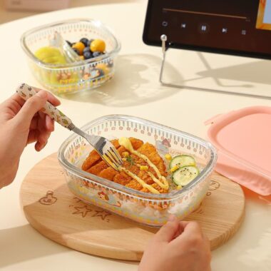 Cute microwave-safe glass lunch container with lid for office meals