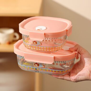 Cute microwave-safe glass lunch container with lid for office meals