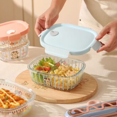 Cute microwave-safe glass lunch container with lid for office meals