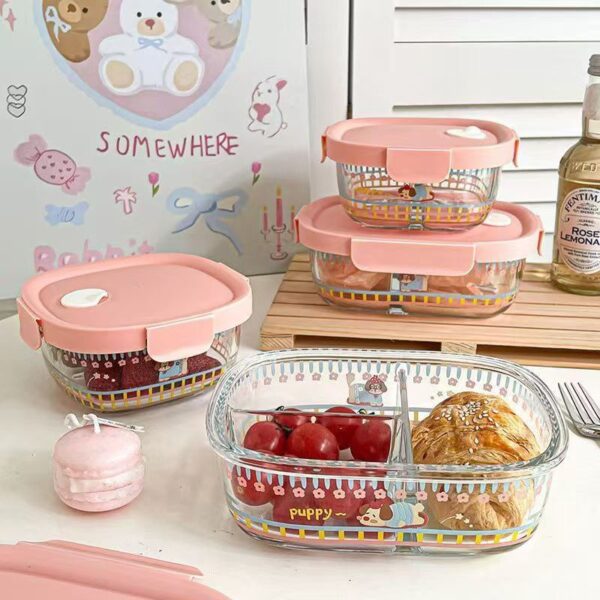 Cute microwave-safe glass lunch container with lid for office meals