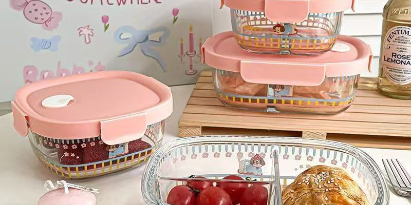 Cute microwave-safe glass lunch container with lid for office meals
