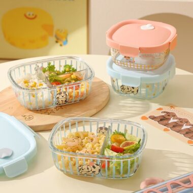 Cute microwave-safe glass lunch container with lid for office meals