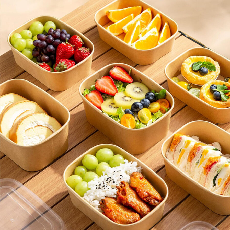Eco-friendly kraft paper food container for takeaway packaging