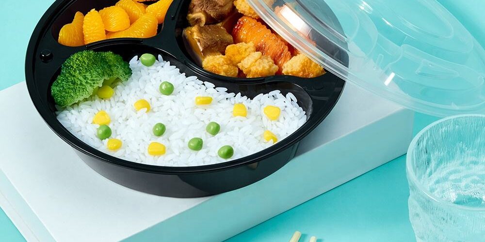 Plastic takeaway lunch box food container for restaurant packaging