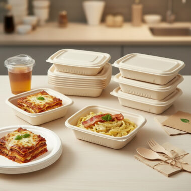 Compostable food container for takeaway restaurant packaging