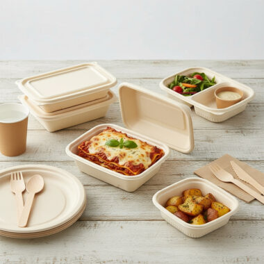 Compostable food container for takeaway restaurant packaging