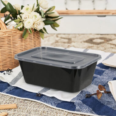 Transparent rectangular microwavable food container for meal prep