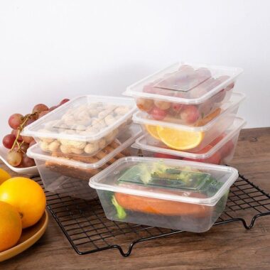 Transparent rectangular microwavable food container for meal prep